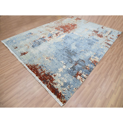 9'X12'4" Thundercloud Gray Wool Abstract Design Hand Knotted Oriental Rug