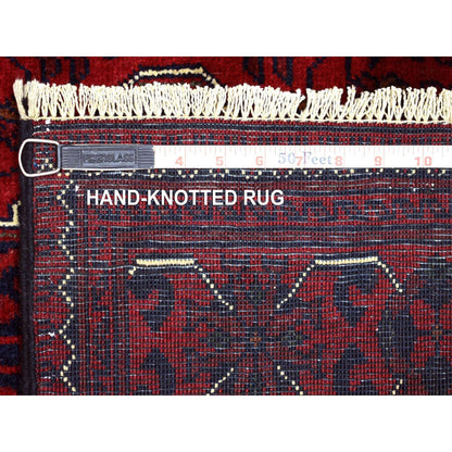 2'9"X12'10" Deep Red Afghan Khamyab Soft Wool Hand Knotted Runner Rug