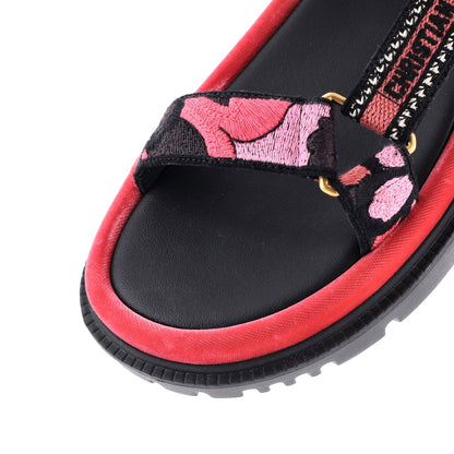 Christian Dior Women'S D-Wave Sandals Leather With Embroidered Canvas