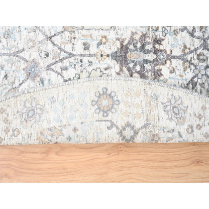 5'1"X5'1" Ivory Silk With Textured Wool Tebraz Hand Knotted Oriental Rug