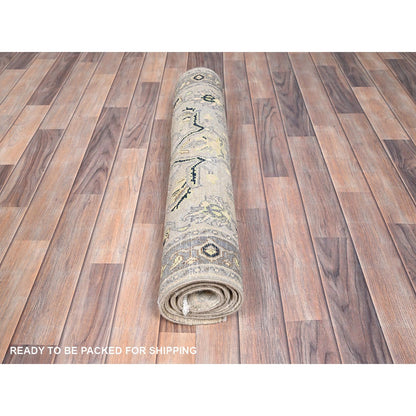 3'1"X4'10" Marian Blue Seeripe Heris Design Natural Wool Hand Knotted Rug