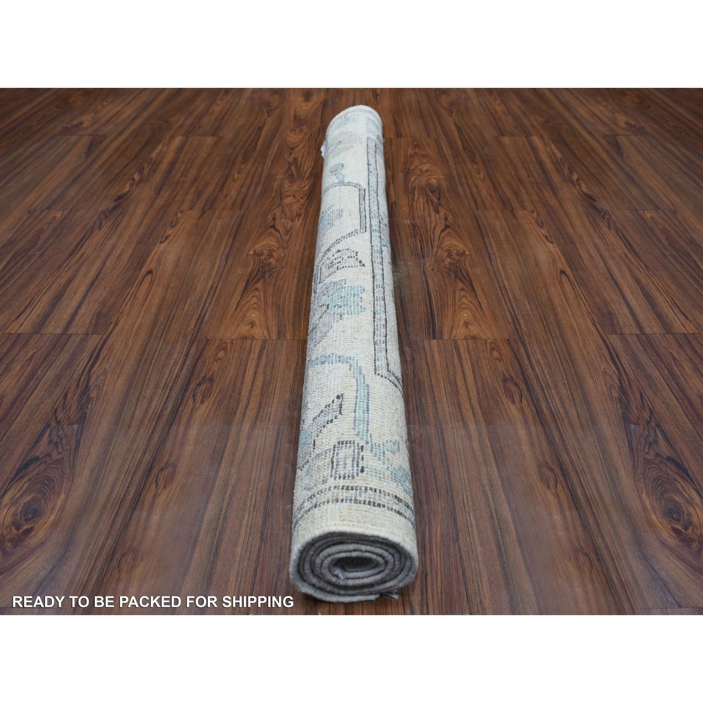 4'1"X5'10" Beige Afghan Angora Oushak Leaf Design Hand Knotted Wool Rug