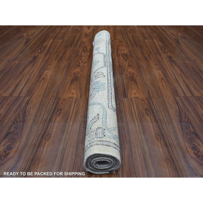 4'1"X5'10" Beige Afghan Angora Oushak Leaf Design Hand Knotted Wool Rug