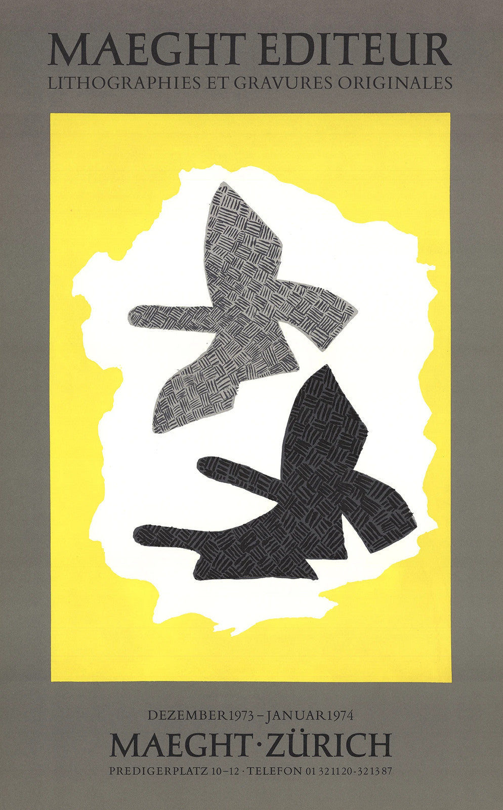 Georges Braque Lithographie " Lithograph Cubism Gray Yellow