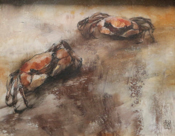 Cai Guohua ( China 1964) Signed Original Painting Oil On Canvas Framed Crab