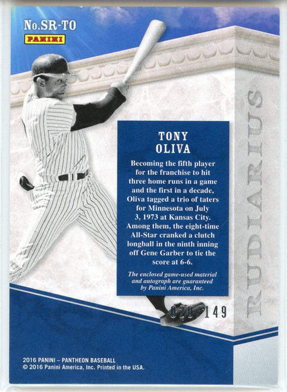 Tony Olivia Autographed 2016 Panini Pantheon Rudiarius Bat Card #Sr-To