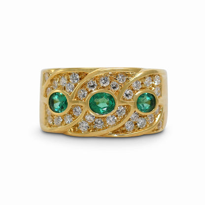 14K Yellow Gold Emerald & Diamond Ring .50Tdw,