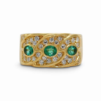 14K Yellow Gold Emerald & Diamond Ring .50Tdw,