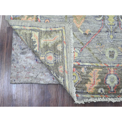 4'X10'1" Gray Angora Oushak Vines Design Hand Knotted All Wool Runner Rug