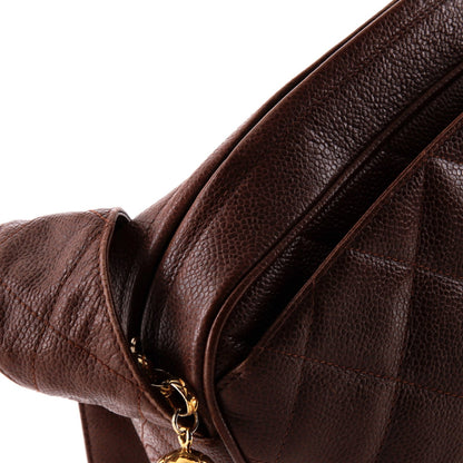 Chanel Vintage Diamond Cc Shoulder Bag Quilted Caviar Large