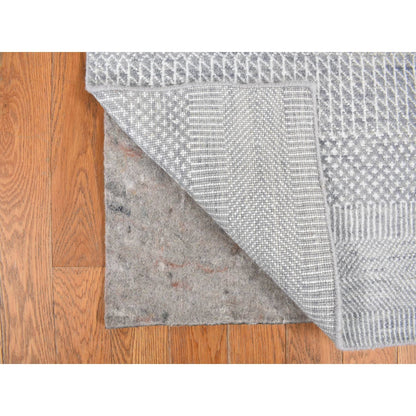 2'6"X12' Blue Grass Design Hand Knotted Wool And Silk Modern Runner Rug
