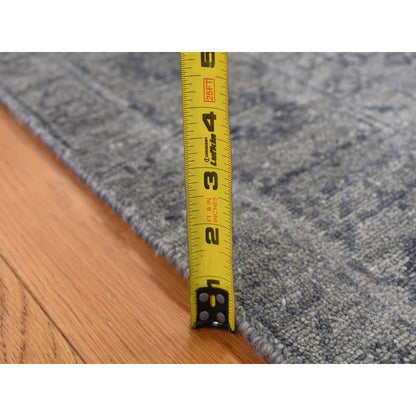 3'1"X8'3" Carbon Gray Tebraz Design Wool And Silk Hand Knotted Rug