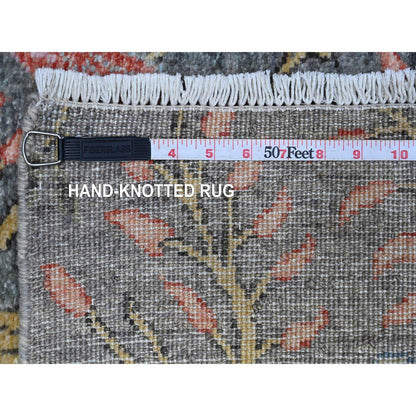 Rug 2'6"x6'2" Gray Hand Knotted Soft Wool Birds Paradise Peshawar Runner