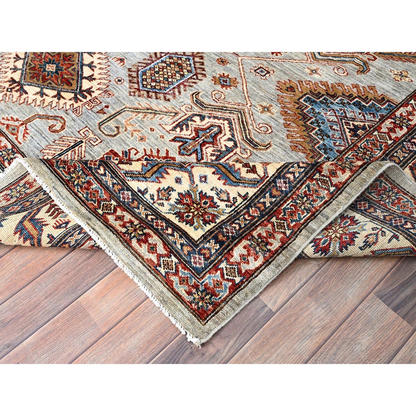 8'X9'10" Ivory 100% Wool Afghan Super Kazak Hand Knotted Oriental Rug
