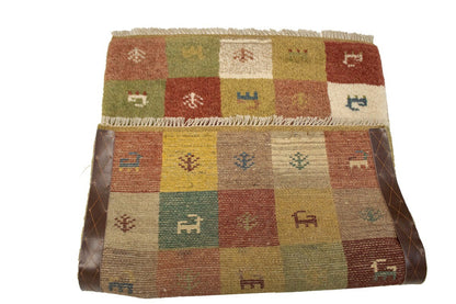 2X3 Ft Hand-Knotted Multicolored Gabbeh Rug Plush