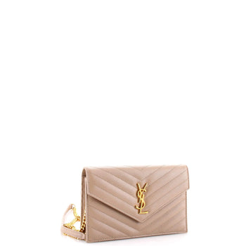 Saint Laurent Classic Monogram Wallet On Chain Matelasse Chevron Leather Small