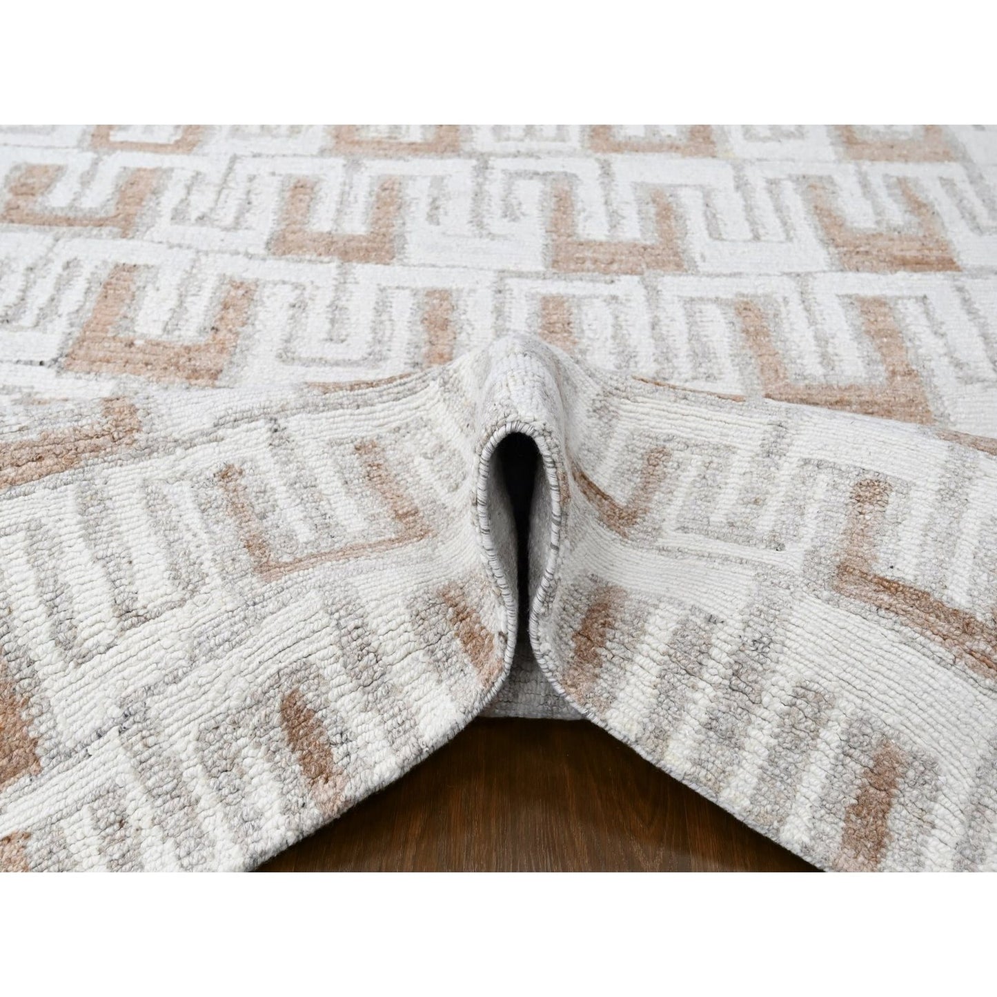9'3"X11'9" Ivory Minimalist Design Flat Weave Hand Knotted Pure Wool Rug