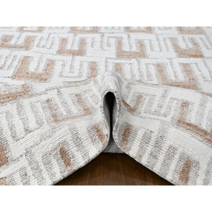 9'3"X11'9" Ivory Minimalist Design Flat Weave Hand Knotted Pure Wool Rug