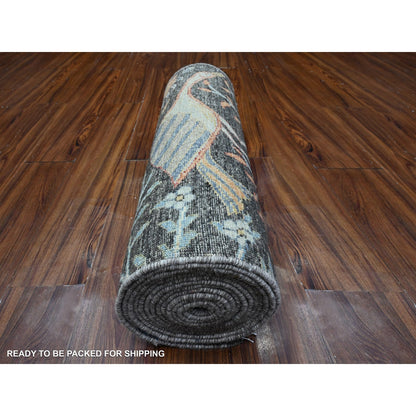 2'5"X17'9" Gray Hand Knotted Wool Peshawar Birds Paradise Xl Runner Rug