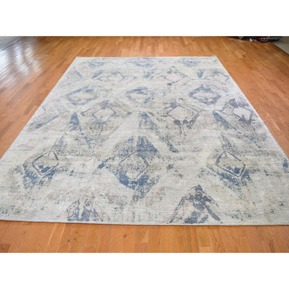 8'10"X12'1" Ivory Large Elements With Pastels Silk With Textured Wool Rug