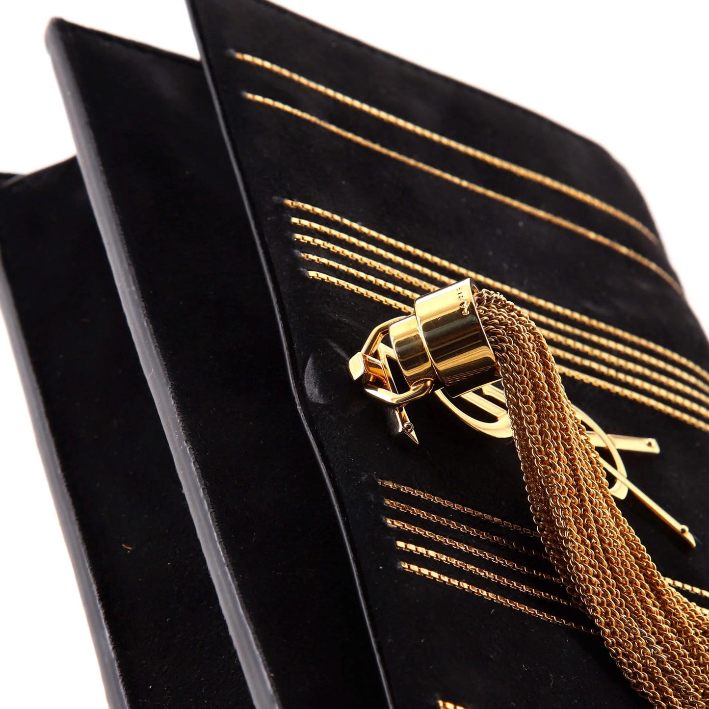 Saint Laurent Classic Monogram Tassel Chain Wallet Embellished Suede