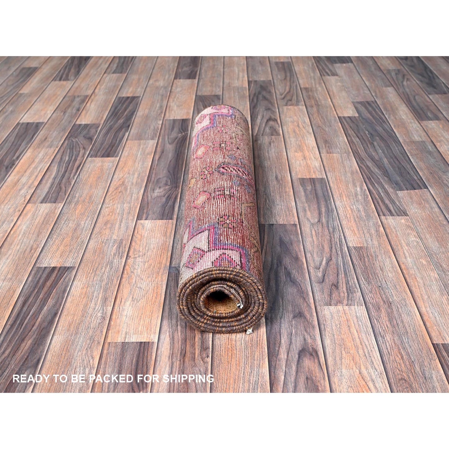 2'4"X8'9" Rosewood Pink Vintage Zoroastrian Hand Knotted Wool Runner Rug