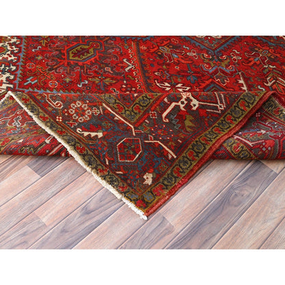 8'4"X10'10" Red Pure Wool Hand Knotted Vintage Zoroastrian Heris Rug