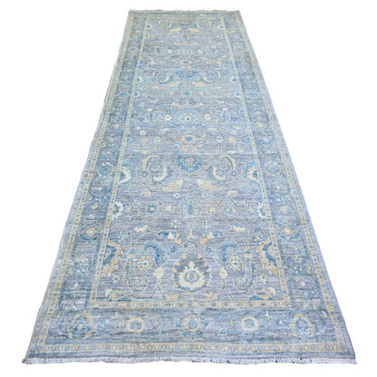 3'10"X11'9" Cloud Gray Finer Peshawar Wool Hand Knotted Rug