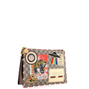 Gucci Courrier Pouch Gg Coated Canvas With Applique