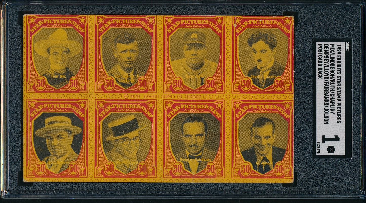 1929 Exhibits "Star Picture Stamps" Babe Ruth (With Dempsey, Chaplin, Etc.) (Sgc