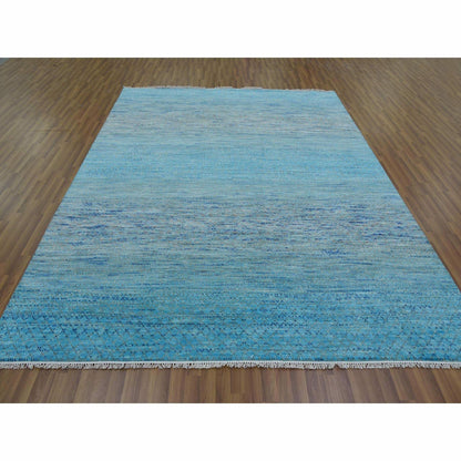 8'X9'10" Blue Pure Wool Hand Knotted Modern Chiaroscuro Collection Rug