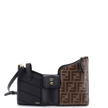 Fendi Bustine 3 Pockets Crossbody Bag Leather And Zucca Coated Canvas Mini