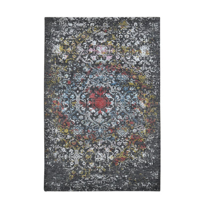 Rug 6'1"X9'2" Black Transitional Agra Design Wool and Silk Hand Knotted