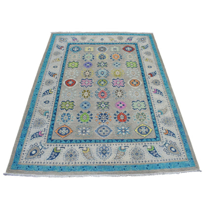 5'X6'4" Colorful Gray Fusion Kazak Pure Wool Hand Knotted Oriental Rug