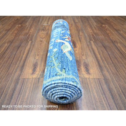2'6"X7'8" Blue Afghan Peshawar Wool Hand Knotted Runner Oriental Rug