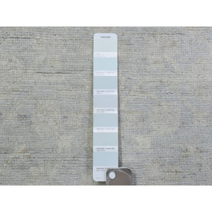 2'8"X9'6" Blue, Hand Knotted Washed Out Peshawar, Soft Wool, Runner Rug