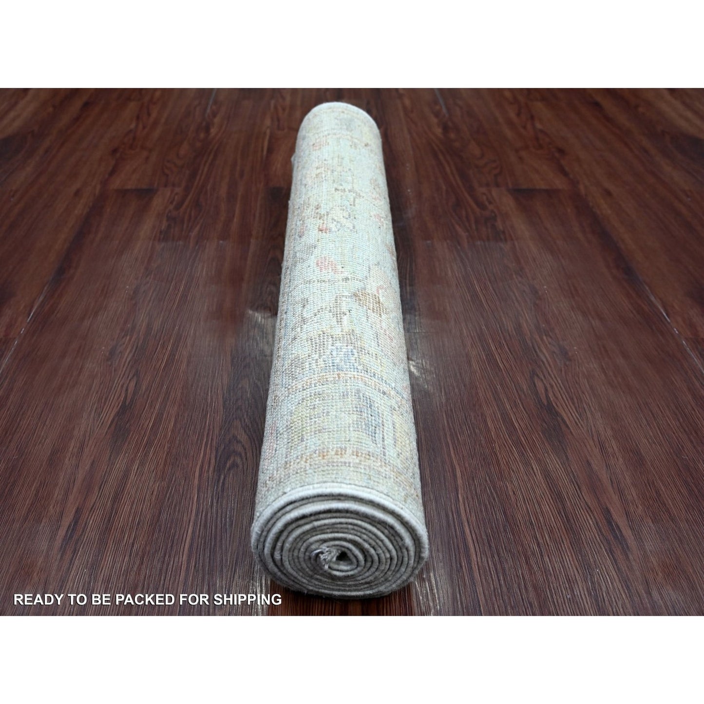 3'x12' Light Blue Angora Oushak Leaf Design Hand Knotted Wool Runner Rug