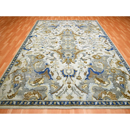 9'2"X12'1" Ivory Zoroastrian Ispahan Inspired Hand Knotted 100% Wool Rug