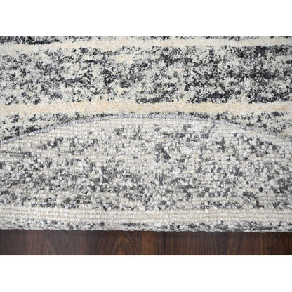 8'X8' Salt And Pepper Modern Striae Design Wool Hand Knotted Round Rug