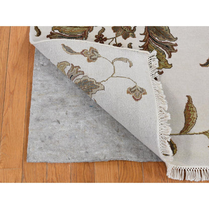 6'X9'2" Timberwolf Gray Rajasthan Design Wool And Silk Hand Knotted Rug