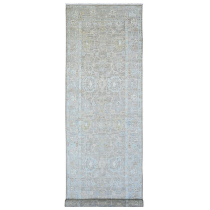 5'X19'9" Brown Angora Oushak Vines Design Hand Knotted Wool Runner Rug