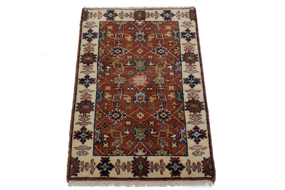 Small Hand-Knotted Floral Area Rug Oriental