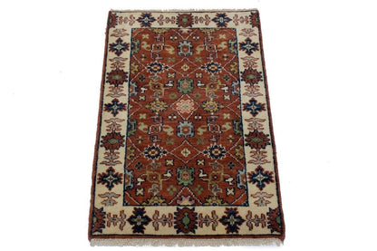 Small Hand-Knotted Floral Area Rug Oriental