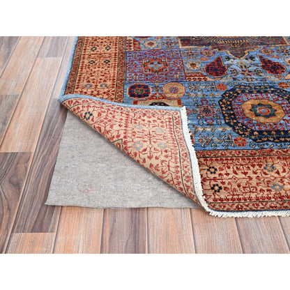 4'X6'5" Azure Blue Hand Knotted Wool Medallions Design Mamluk Dynasty Rug