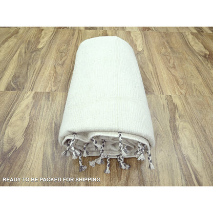 9'1"x12'3" White Moroccan Weave Natural Undyed Wool Hand Knotted Rug