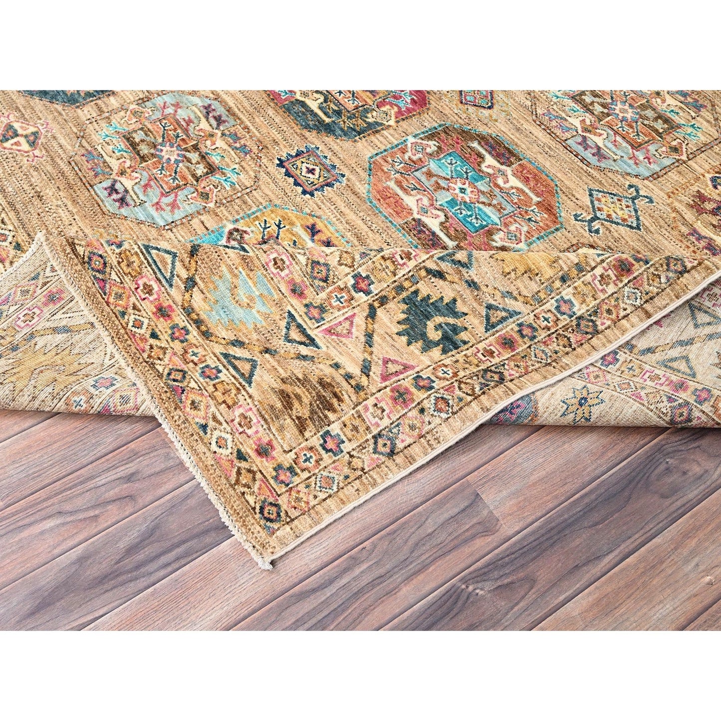 8'X10' Firewood Brown Soft Wool Afghan Ersari Design Hand Knotted Rug