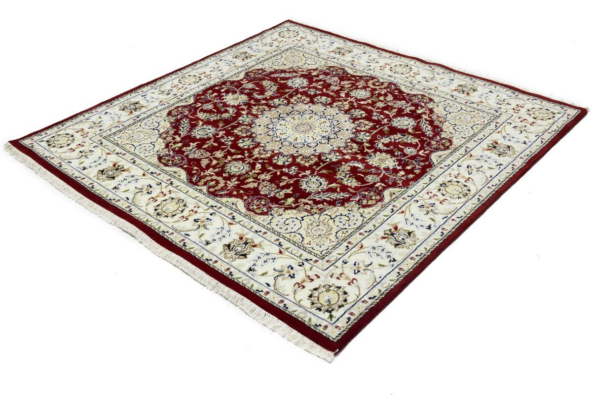 6X6 Ft Square Red Floral Indo-Nain Rug Classic