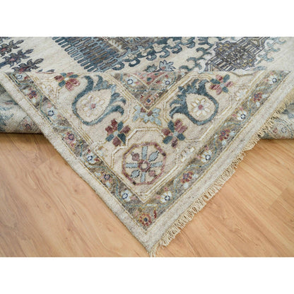 9'8"X10' Winter White Hand Knotted Viss Design Wool Square Oriental Rug