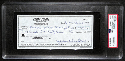 Johnny Unitas Hof Signed/Auto 2000 Bank Check