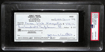 Johnny Unitas Hof Signed/Auto 2000 Bank Check